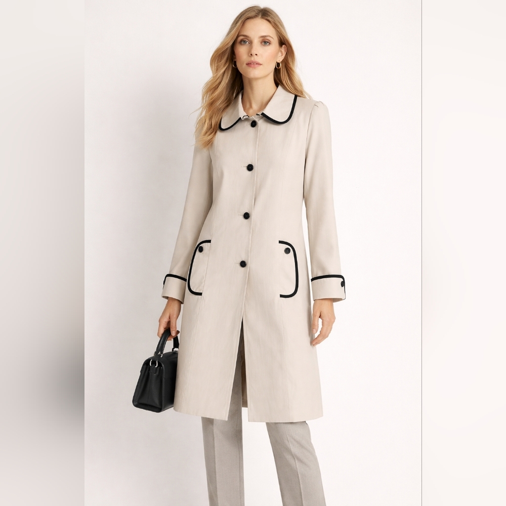 Jessica Old Money Cream Trench Coat Vintage Style Black Contrast Trim 10